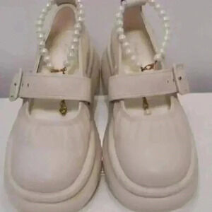 👑👑Charles & Keith Women's Chalk Nola Beaded Strap Platform Ivory Size 6.5
